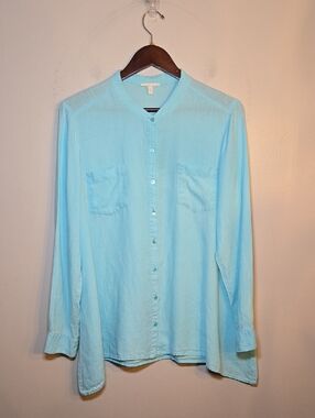 Eileen Fisher Organic Irish Linen Tunic Light Blue Button-Down Shirt